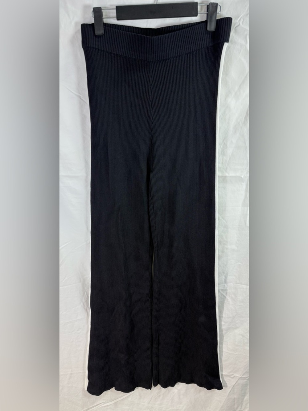 House of Harlow 1960 Ribbed Knit Wide Leg Pants Black White Stripe Size M